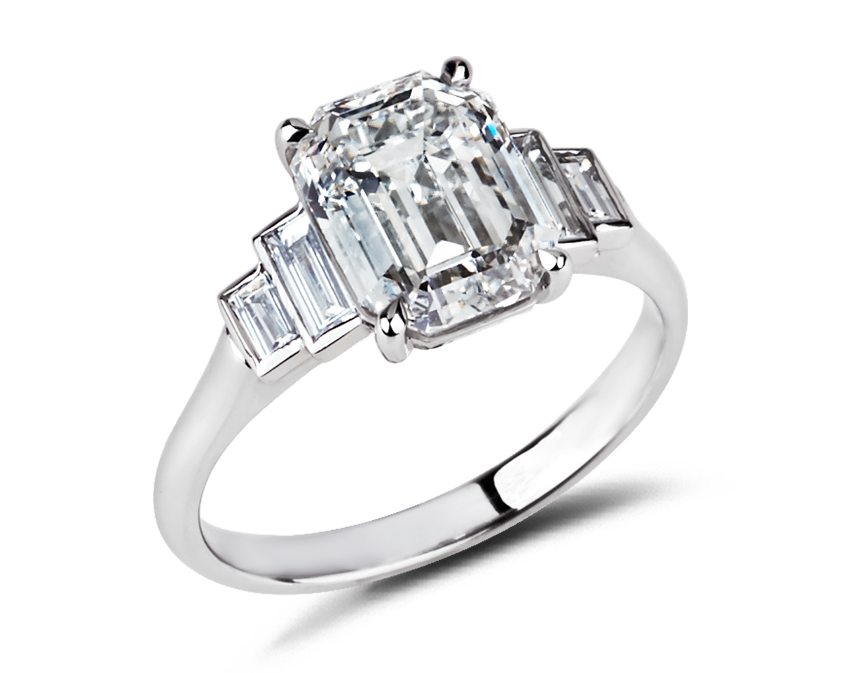 Emerald and Baguette Stepped Five Stone Ring