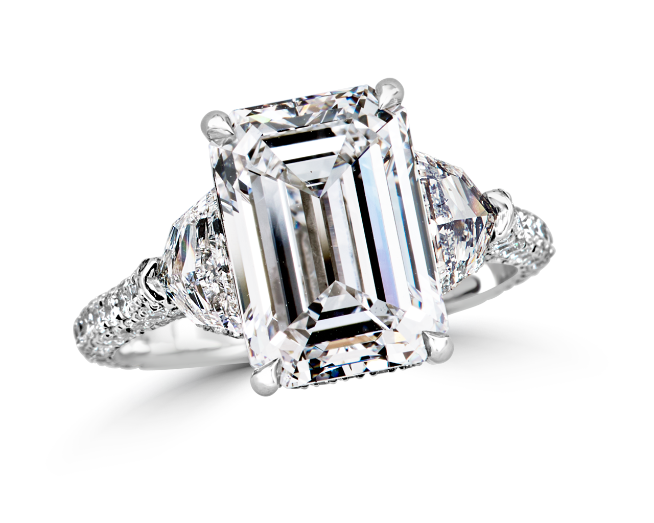 Sara Emerald Cut Pave White Gold Trilogy Engagement Ring - Flawless Fine  Jewellery London