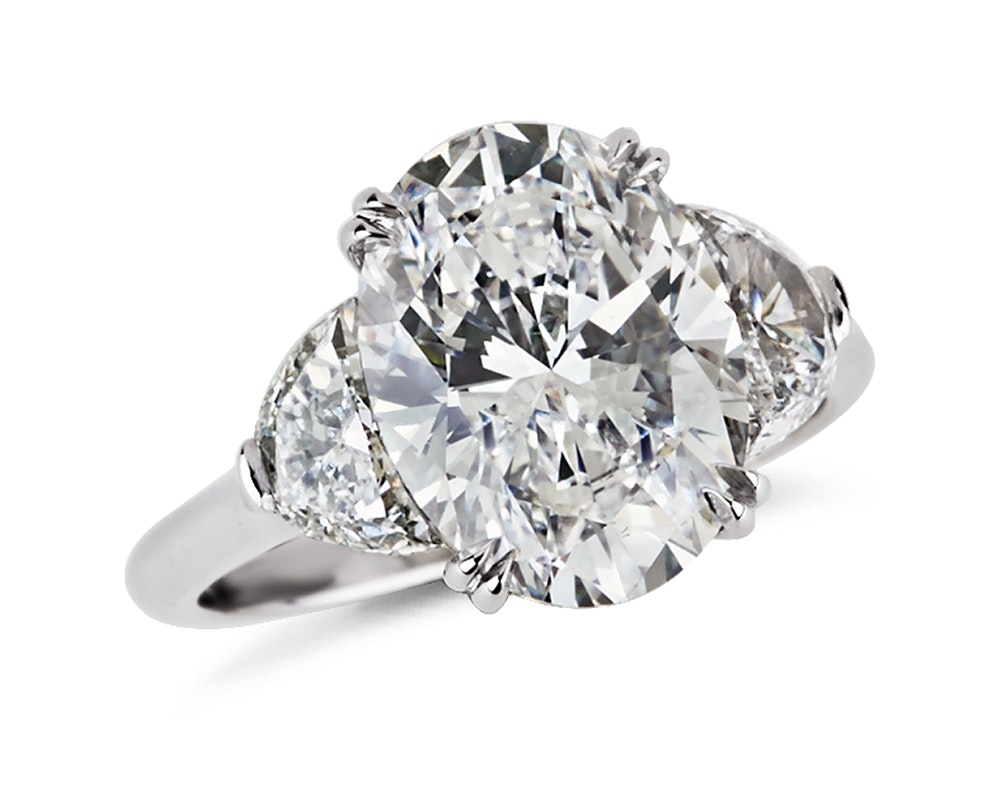 Oval and Half Moon Trilogy Engagement Ring
