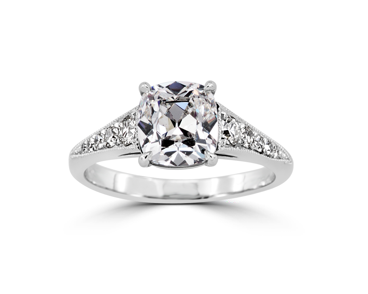 Tapered pave clearance engagement ring