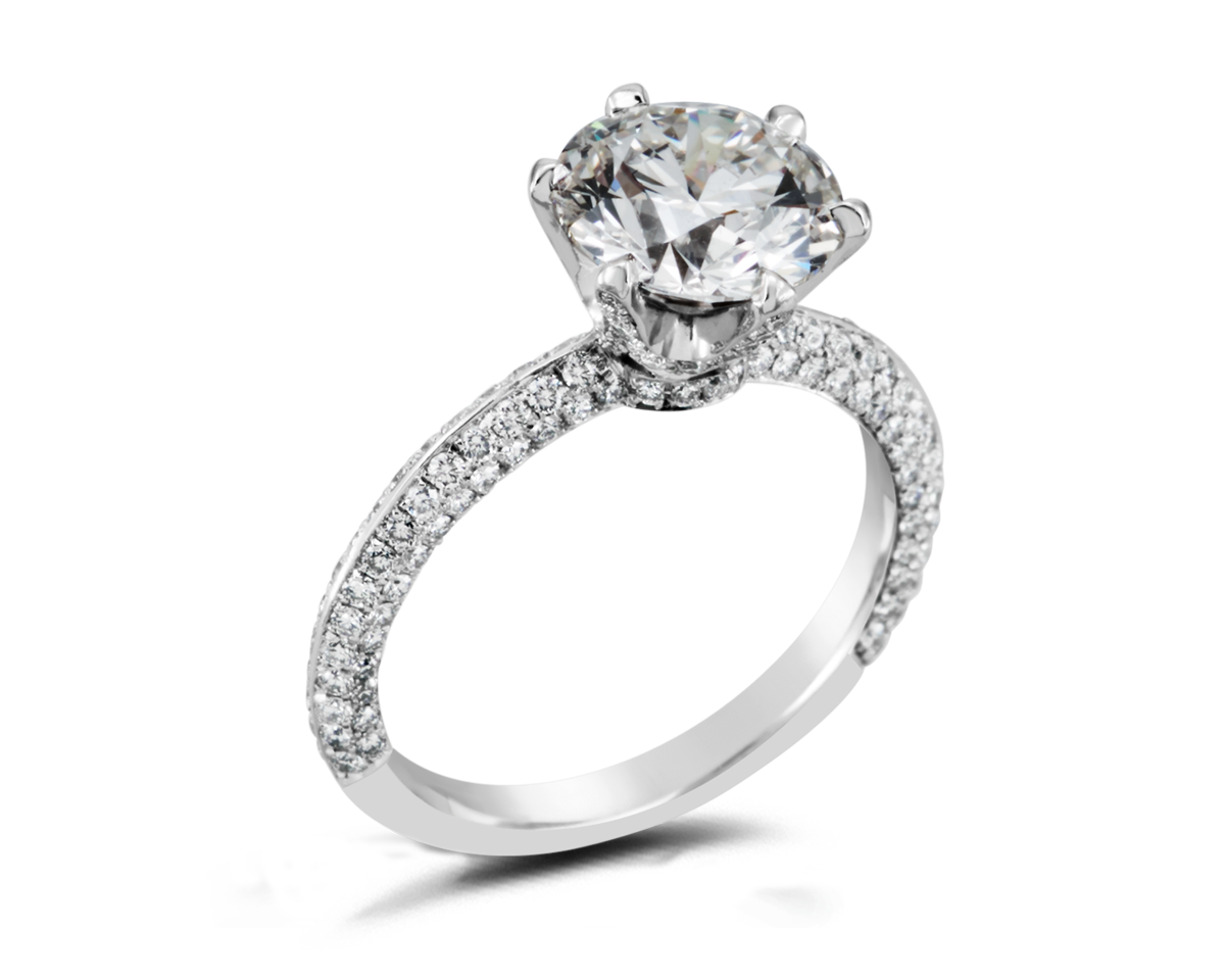 Gabriella Six Prong Solitaire with Knife Edge Pave Set Band