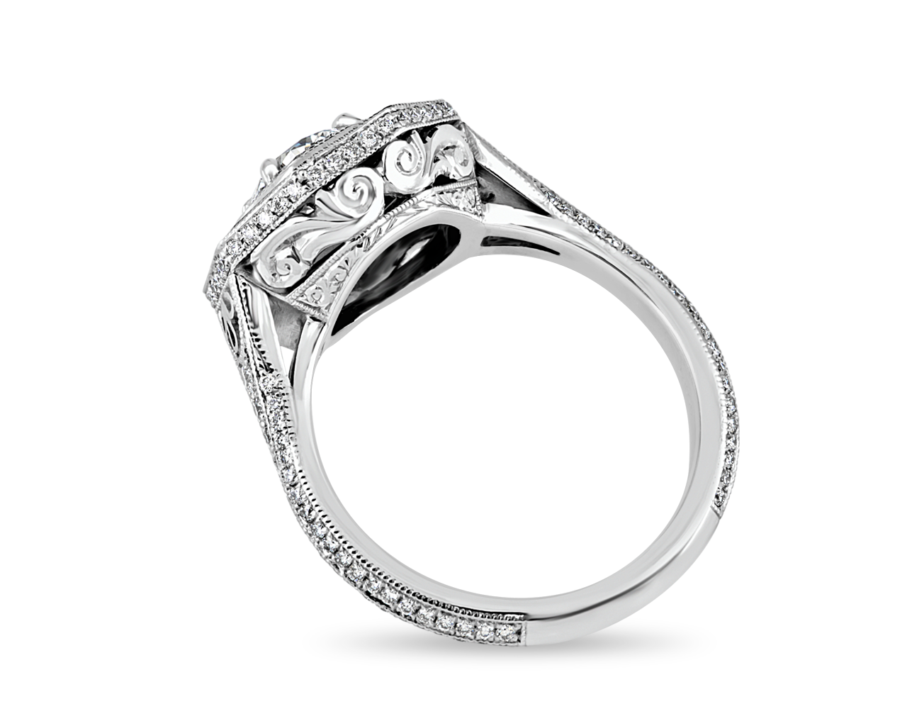 Art Deco Ring Design with an Octagonal Halo and Sapphire Frame