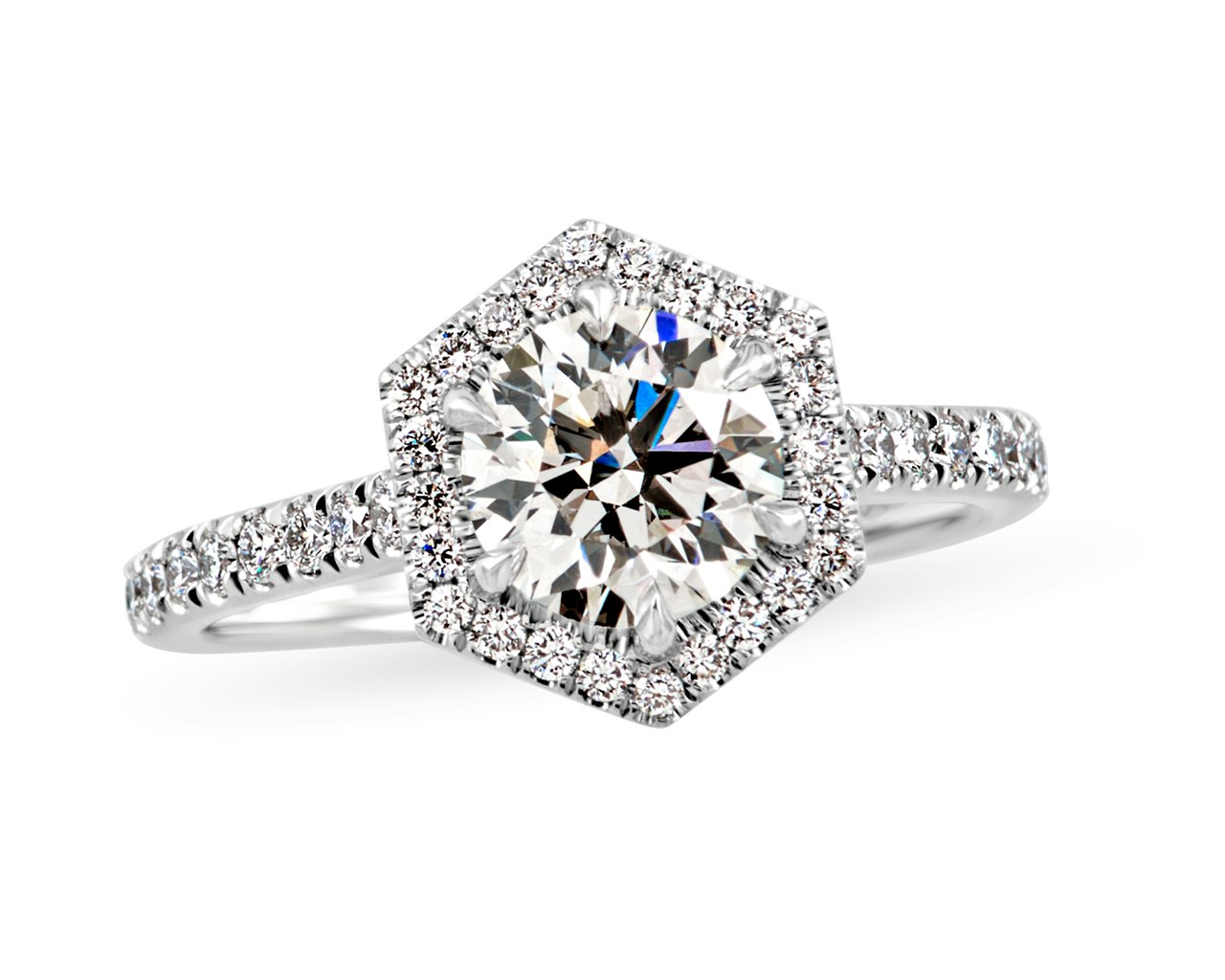 shake hands & hexagon ring all SV 10号 hexagonal-halo-w-round-center-
