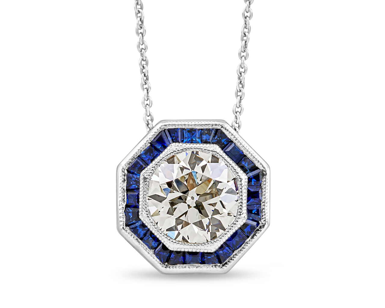 Art Deco OEC and Sapphire Octagonal Pendant