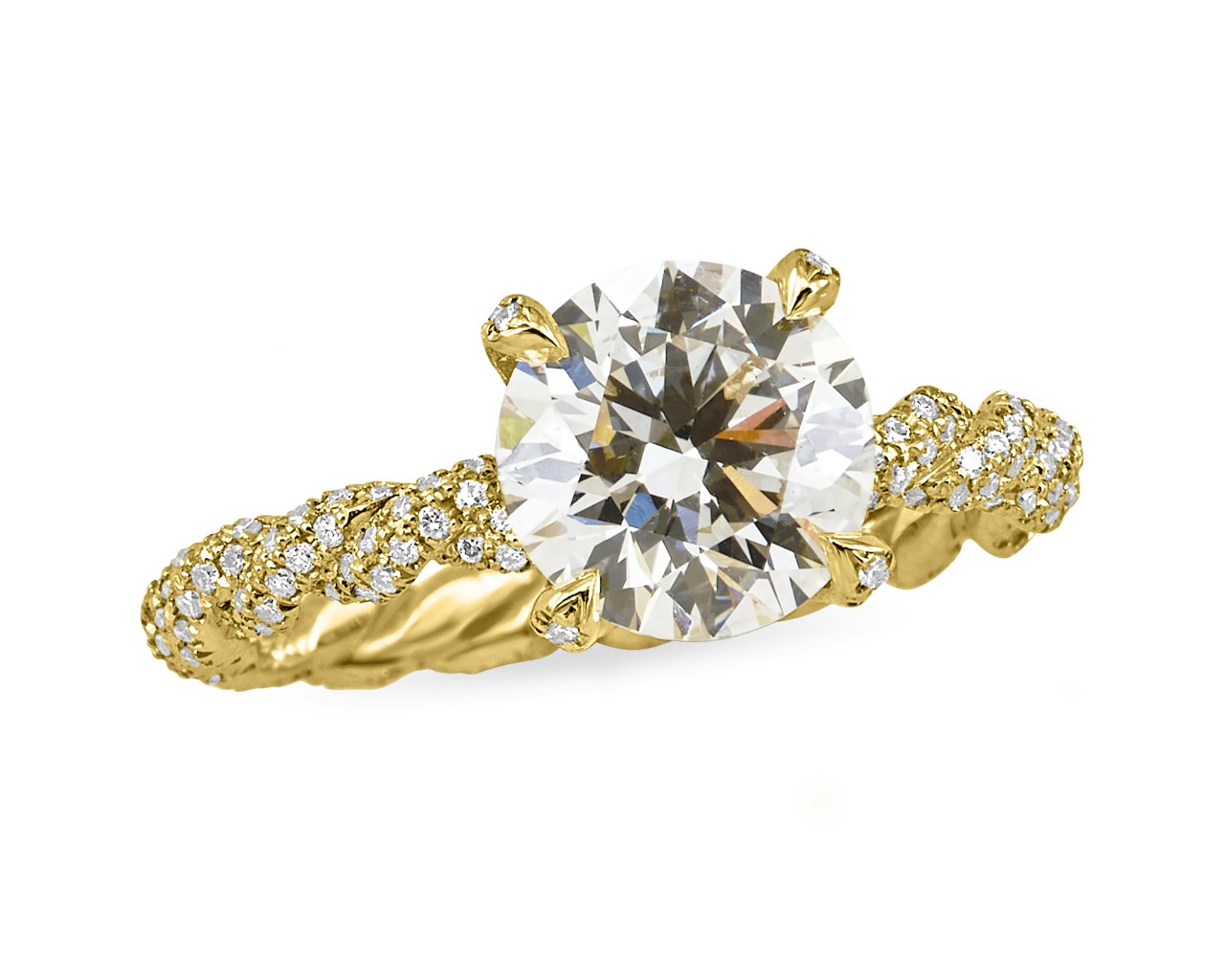 A Braided Pave Set Engagement Ring with an Open Profile
